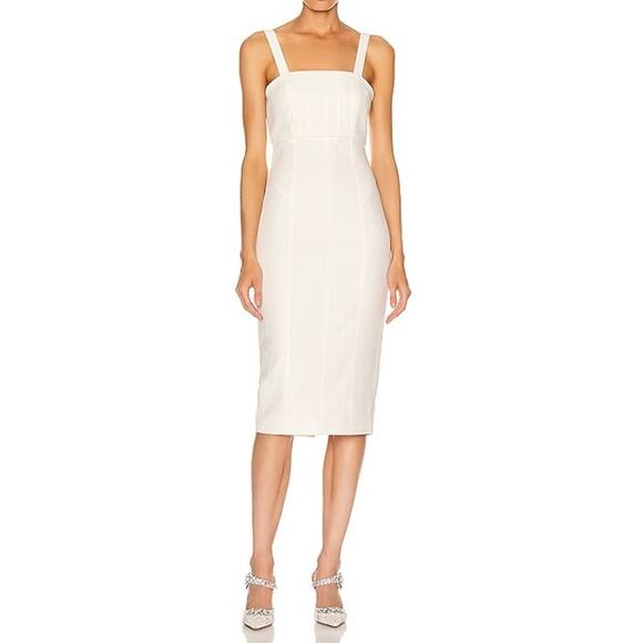 Cinq a Sept Square Neck Fitted Sleeveless Midi Sheath Dress Ivory White 6 - Picture 1 of 7